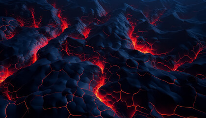 A black and red lava field with a mountain in the background