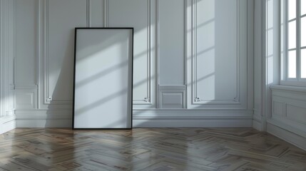 Aufkleber - A 3D render of a black wooden frame poster standing on the floor