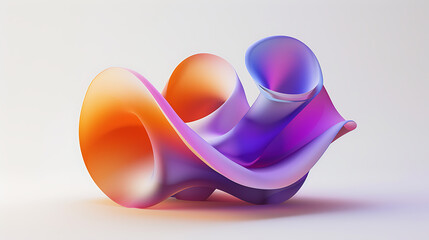 Wall Mural - 3D render of an abstract twisted shape with a smooth gradient from orange to purple.