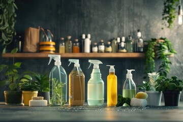 Wall Mural - Variety of cleaning products on a kitchen or bathroom counter