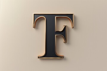 A golden letter F with a black outline on a beige or cream-colored background, possibly for decorative purposes or branding