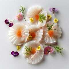 Wall Mural - Sashimi Carpaccio top view isolated on white background