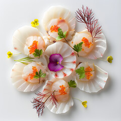 Wall Mural - Sashimi Carpaccio top view isolated on white background