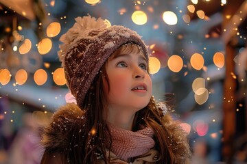 Sticker - A young girl dressed warmly with a hat and scarf, perfect for winter or cold weather scenes