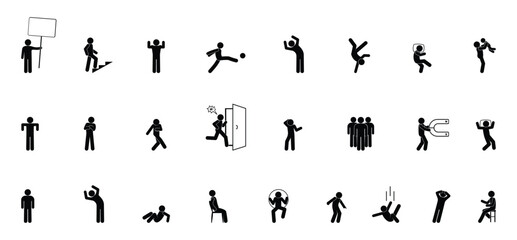 stick figure man, human silhouette icon, people set