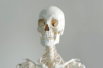 a detailed model of a human skeleton displayed on a table, great for educational or medical purposes