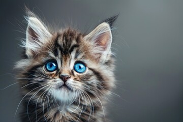 Sticker - A small kitten with bright blue eyes staring directly into the lens