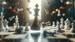 © Fotograf - A close-up view of a chessboard filled with various chess pieces, ready for a game to begin