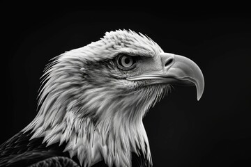 Canvas Print - A majestic eagle posing against a neutral background, captured in black and white