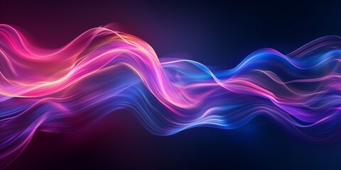 Wall Mural - abstract light trail in vibrant blue and purple hues forming a flowing wave pattern against a dark b