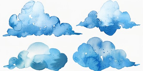 Wall Mural - set of blue watercolor clouds on a white background