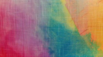 Canvas Print - Gentle pastel yellow backdrop with a closeup of abstract, vivid rainbow geometric shapes, ideal for a cheerful and dynamic visual impact