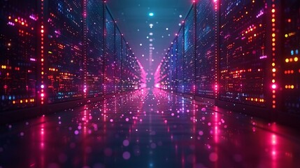 Wall Mural - security with a digital display featuring binary code flowing across a computer screen illuminated b