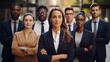 © Trendy Graphics - Diverse group of confident business professionals, Modern multi ethnic business team standing and looking at camera