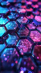 Wall Mural - whimsical hexagonal patterns in a lively, neon color palette against a dark, mysterious background, 