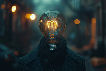 Wall Mural - A man with a lightbulb replacing his head. Concept of ideas and innovation. Generative Ai.