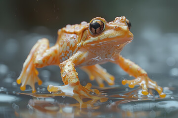 Canvas Print - A tadpole growing legs to become a frog. Concept of evolution and development. Generative Ai.