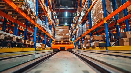 Wall Mural - Automated guided vehicles transporting goods in a warehouse