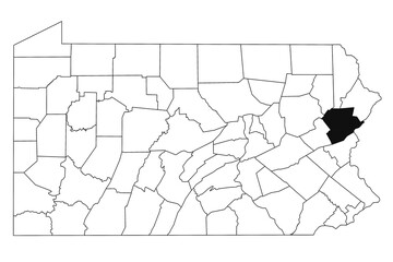 Wall Mural - Map of Monroe County in Pennsylvania state on white background. single County map highlighted by black colour on Pennsylvania map. UNITED STATES, US