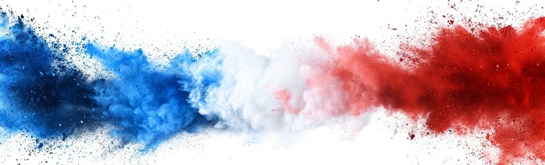 Red, white and blue powder explosion on an isolated background White space for text or design Generative AI