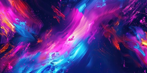 Wall Mural - vibrant brushstrokes of neon hues colliding in a symphony of movement, creating an electrifying and 
