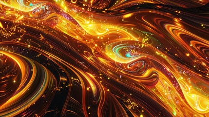 Wall Mural - vibrant amber patterns entwined with neon glimmers and a spectrum of colors, creating a dynamic and 