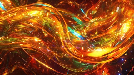 Wall Mural - vibrant amber patterns entwined with neon glimmers and a spectrum of colors, creating a dynamic and 