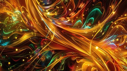 Wall Mural - vibrant amber patterns entwined with neon glimmers and a spectrum of colors, creating a dynamic and 