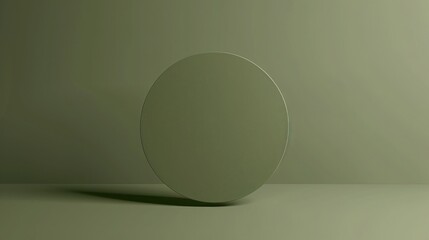 Wall Mural - tranquil allure: a floating circle on a muted olive green solid colored backdrop.