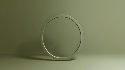Wall Mural - tranquil allure: a floating circle on a muted olive green solid colored backdrop.