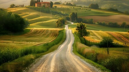 Wall Mural - a beautiful road in between the farms of a village