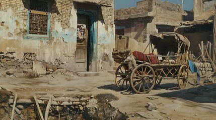 a horse cart disconnected from the horse in the village of Pakistan