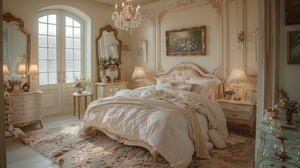 Wall Mural - Indulge in the timeless beauty of a classic American bedroom, adorned with traditional furniture pieces, elegant detailing, and a touch of nostalgia