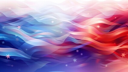 Wall Mural - A background with an abstract red, white and blue color scheme representing the USA flag, with wavy lines in the colors of each star pattern on it Generative AI