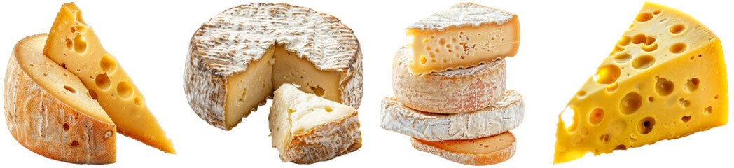 Wall Mural - Set of four different cheese types isolated on a white background
