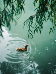 Wall Mural - a duck swimming in a pond by james mccormick for stocksy united