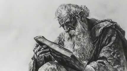 Wall Mural - prophet Moses, charcoal pencil drawing, white grey background, 16:9