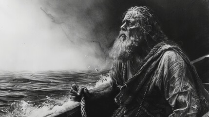 Wall Mural - prophet noah, bible, Charcoal pencil drawing, white background, 16:9