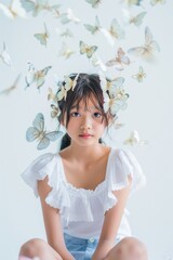 Canvas Print - a young girl with butterflies in her hair