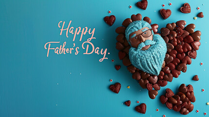Wall Mural - blue background. Choppy bearded heart and small hearts nestled together. Father's Day card image, flat lay. Text: 