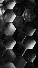 Wall Mural - symmetrical hexagonal designs in a monochromatic scheme against a glossy, reflective background, a s