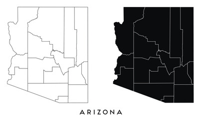 Arizona state map of regions districts vector black on white and outline