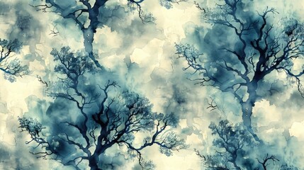 Wall Mural - Tree Pattern with Watercolor Effect