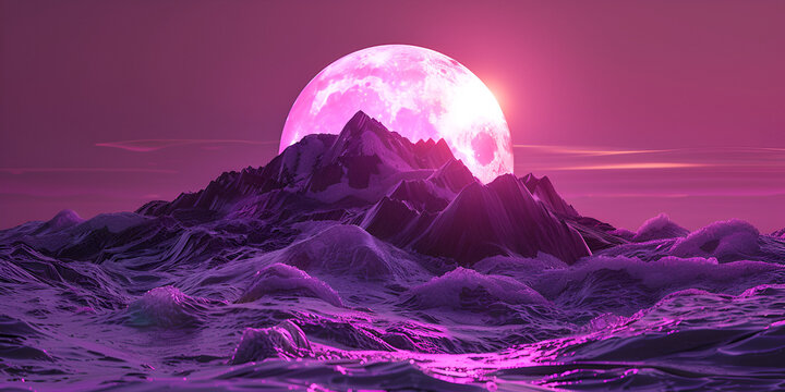 A purple sunset with a mountain range in the background ,Aesthetic synthwave wallpaper


