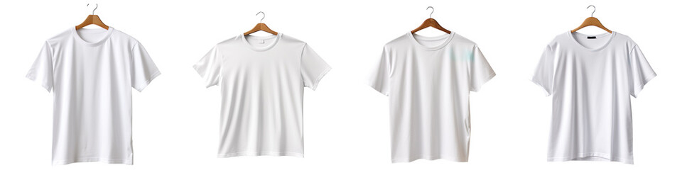 Collection set of Blank White T-shirt In Hanger isolated on transparent background