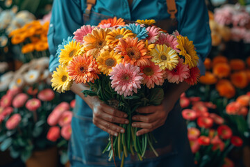 Poster - A florist arranging a bouquet of colorful flowers. Concept of creativity and beauty. Generative Ai.