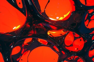 Wall Mural - Red fluid motion with black abstract patterns and vibrant details