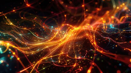 Wall Mural - intricate patterns of amber light interwoven with neon glows and a diverse range of colors, forming 
