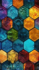 Wall Mural - intricate honeycomb-inspired design set against a contrasting multicolored backdrop, capturing the e