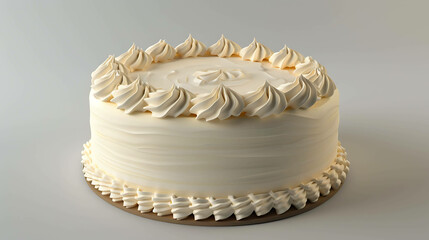 Wall Mural - Scrumptious close up of a vanilla cake with thick creamy frosting. Mouthwatering and delicious.